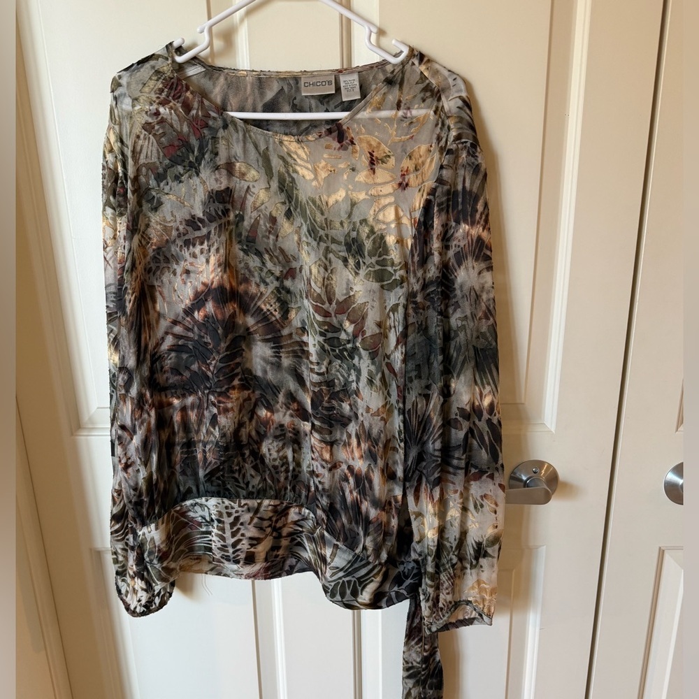 Chico’s Velvet Burnout Botanical Tunic Sz 3 (14-16) Mixed Media Top Whimsigoth
